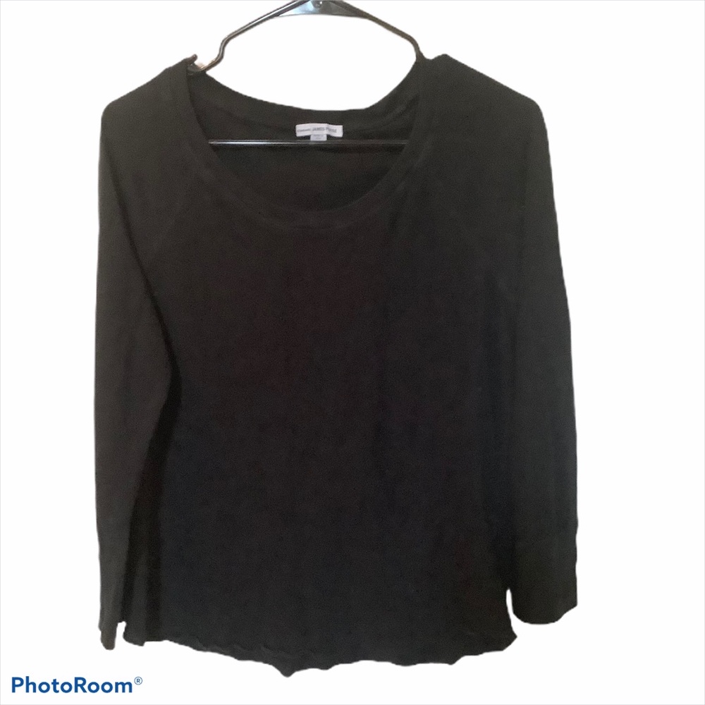 James Perse Black Long Sleeve Scoop Neck Tee